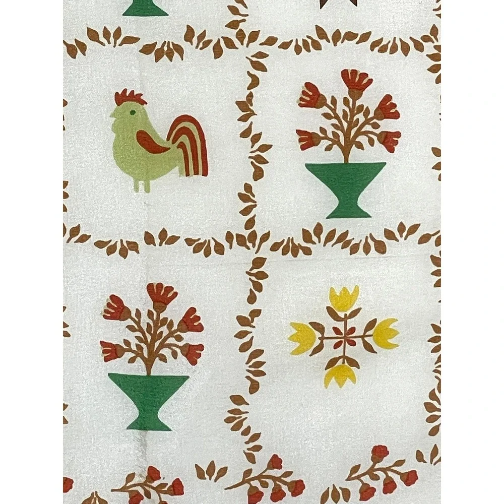 Echo Folk Art Rooster Basket Floral Silk Scarf Cottagecore Prairie 21
